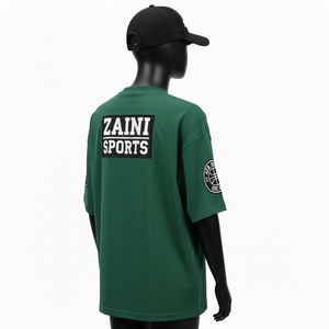 เสื้อยืดทรงบ็อกซี่สำหรับผู้หญิง ผ้าโพลีเอสเตอร์ตาข่ายเนื้อหนา 200 GSM สัมผัสนุ่ม สีเขียวล้วน ปักโลโก้ เสื้อยืดผ้าฝ้ายสำหรับผู้หญิง - Product Image 5