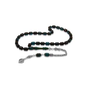 925 rosario in ambra di fuoco blu-nero con nappa in argento Sterling