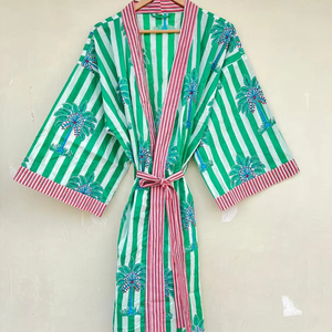 Kimono de algodón hecho a mano indio, vestido con estampado Floral, ropa informal para vacaciones en la playa para verano y otoño, envoltura de Bikini perfecta, regalo para ella - Product Image 1