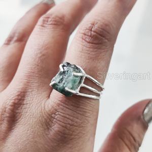 Rough <b>Stone</b> Jewelry Women's <b>Ring</b> Natural Emerald Raw Gemstone May Birthstone 3 Plain Band Christmas 925 Sterling <b>Silver</b> <b>Ring</b> - Product Image 2