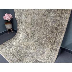 Tapis vintage 5x8,5 pieds, tapis persan turc brun en laine - Product Image 2