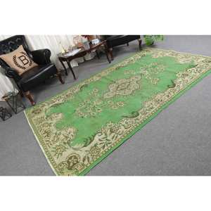 Clásico verde Beige 5,5 X 9.1ft lana Aubusson sala de estar alfombra Patchwork rectángulo aparador alfombra látex turco mesita de noche - Product Image 2