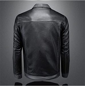 Chaqueta de cuero PU para hombre, chaqueta informal con cuello de solapa, contraste de Color - Product Image 4