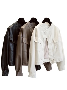 2025 nouveau printemps automne femmes Vintage Punk fermeture éclair vêtements d'extérieur ample court toile manteau coton respirant Pu cuir moto - Product Image 2