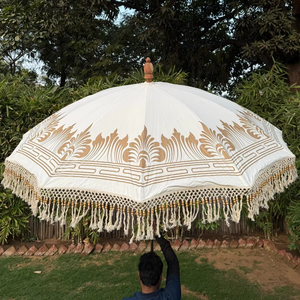 Modern Peach Valance Wooden <b>Frame</b> Parasol Umbrella Manual Control Big Print List Simple Style-New Arrival for Garden Resorts - Product Image 1