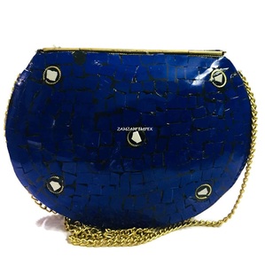2025 New Arrival Evil Eye Mosaic Metal Mother of Pearl Clutch <b>Bag</b> - Handmade Blue Stone Antique Ethnic Clutch - Product Image 4