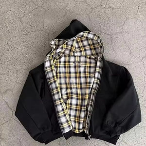 Sweat-shirt à capuche décontracté pour femme, imprimé à carreaux, chaud, à fermeture éclair, double face, tendance, ample, à capuche, motif uni - Product Image 1