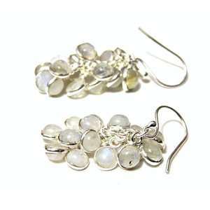 Boucles d'oreilles en argent sterling 925 de style religieux avec pierre de lune, grappe de raisins, cabochon, pierre précieuse, design tendance, pour filles et femmes - Product Image 2