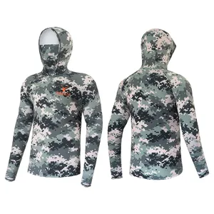Camisa camuflada de manga longa para caça, camisa fina UPF50+ para caçadores e caçadores, camisa ajustável para caça e caça ao pato
