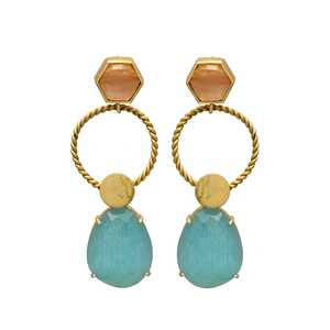Nuevos pendientes de círculo y lágrima con piedras preciosas naranjas y azules - Product Image 1