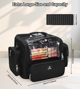 Relavel Extra <strong>Large</strong> Makeup Brush Clear Waterproof <strong>Cosmetic</strong> Organizer Holder Black Professional Makeup Artist Travel <strong>Bag</strong> - Product Image 3