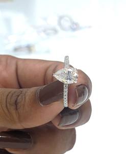 Joyería de lujo de oro blanco sólido de 14k, anillo de boda con halo oculto de diamante cultivado en laboratorio de 1 quilate con corte en forma de pera para mujer, joyería de oro blanco. - Product Image 2