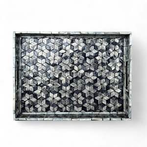 Plateau de service artisanal en nacre Plateau décoratif Écologique Incrustation de coquillages naturels Cuisine Maison - Product Image 1