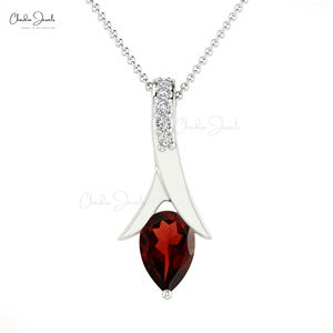 Collier en or fin 14 carats fait main avec pendentif goutte d'eau et garnet du Mozambique 6x4 mm serti de diamants pavés – Livraison gratuite – Vente en gros - Product Image 2