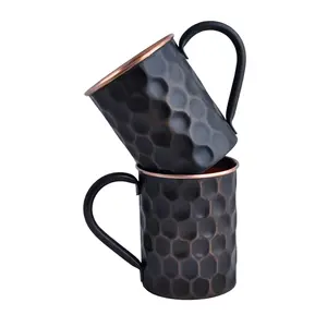 COPPER MOSCOW MULE HAMMERED MUG OUTSIDE MATT BLACK INSIDE COPPER MADE FOR COLD BEVERAGES WHOLESALE PRICE