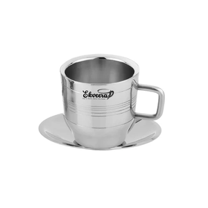 Tasse à thé Deluxe de 100ml en acier inoxydable de qualité supérieure incassable à double paroi avec miroir Design écologique Boissons avec assiette à boissons - Product Image 1