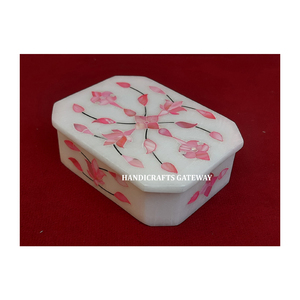 Hermosa caja de madreperla con incrustaciones de mármol blanco de alta calidad, diseño de flores, cajas con forma rectangular para decoración del hogar - Product Image 1