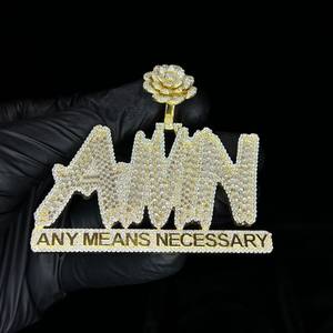 Hip Hop 925 plata esterlina oro blanco VVS Moissanite diamante inicial colgante 14K oro rosa acabado personalizado letra número regalo - Product Image 3