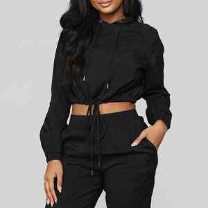 Wholesale Custom Logo Nylon Spandex Lounge Crop Top <b>Hoodie</b> and Jogger 2 Piece Set Womens Windbreaker Tracksuit Sets - Product Image 6