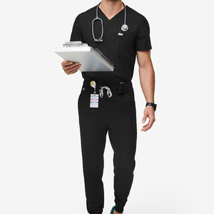 Hospital Men's <b>Scrub</b> <b>Tops</b> Cotton Polyester Spandex Stretchy Seamless Fusing Soft Comfortable Uniform Sets - Product Image 4