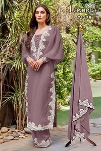 Costume palazzo pakistanais brodé vert luxueux avec dentelle blanche élégante détaillant tenue de fête et de fête élégante - Product Image 2