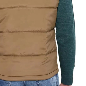 Men's Brown <b>Quilted</b> Vest Stand Collar Zipper Closure Casual Windproof Polyester <b>Wadding</b> Autumn Wear - Product Image 5