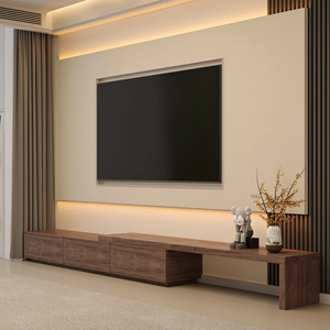 Meuble TV extensible, style nordique minimaliste moderne, pour petit espace, salon, blanc, peint, sur pied, avec rangement - Product Image 2