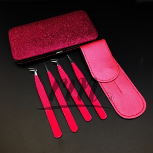 Pince à épiler de qualité supérieure pour la fabrication en gros, droite et en forme de L, à pointe diamantée, rose à argent, pour extensions de cils - Product Image 3