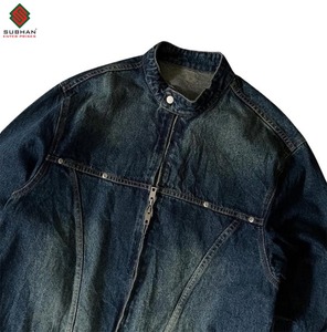 Chaqueta Vaquera Azul Vintage de los 90, Lavado Desgastado, Cuello Alto, Cierre Doble de Cremallera, Ropa de Trabajo Clásica, Prenda Exterior de Motociclista, Ropa Urbana - Product Image 4