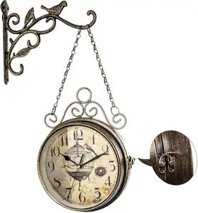 Reloj de pared de metal Calvin para colgar en la pared, decoración del hogar, decoración de oficina, relojes colgantes antiguos de hierro, dos caras de doble cara