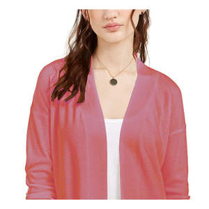 Cardigan Aperto Rosa Casual da Donna, Taglia Grande, in Lana e Acrilico, per Inverno e Primavera, Lungo con Decorazione a Bottoni - Product Image 2