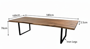Live Edge Acacia <b>Wood</b> <b>Dining</b> <b>Table</b> with Natural Finish <b>and</b> Stainless Steel <b>Metal</b> Legs Design - Product Image 2
