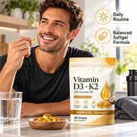 Capsules de Vitamine D3 K2 à Marque Blanche avec Huile de Coco, Complément Alimentaire pour Adultes, 180 Gélules, Nutrition Quotidienne