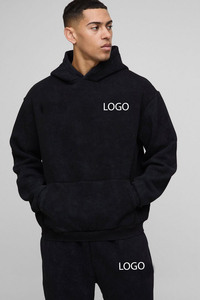 Custom LOGO Black Oversized Boxy <b>Acid</b> Wash Hoodie Wide leg Pants Men's Tall Streetwear <b>Drop</b> Shoulder Winter Tracksuit Plus Size - Product Image 2