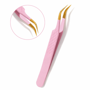 Pince à épiler professionnelle en acier inoxydable à pointe incurvée dorée, outil de précision pour extensions de cils, prise facile et antidérapante - Product Image 1