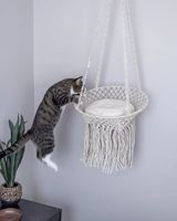 Hoogwaardig comfortabel boho macramé modern stijl klein rond houten pluche kattenbed hol huisdecoratie voor honden