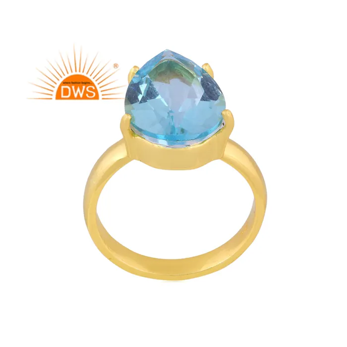 New arrival sterling silver 18k gold plated natural Doublet Aquamarine Quartz gemstone stackable ring custom jewelry manufacture