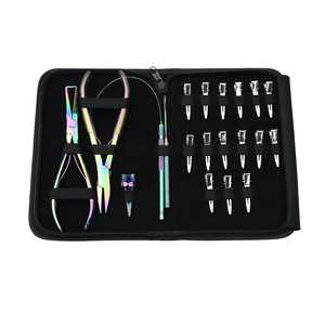 Kit d'outils pour extensions de cheveux, pinces à sertir plates, double ressort, outil de retrait de micro-perles, crochet en boucle, aiguille et séparateur de cheveux à doigts, anneau - Product Image 1