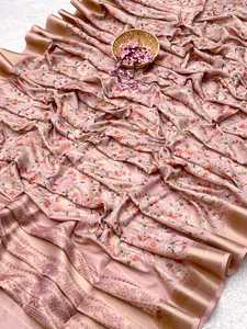 Moda elegante tendencia hermoso vestido excelente calidad Premium suave Tussar seda Sari Blusa con trabajo impreso para la venta - Product Image 3