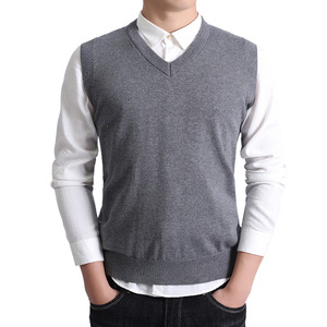 Venta al por mayor de algodón de los hombres con cuello en V Jersey sin mangas de color sólido de negocios de punto de invierno de los hombres suéter chaleco - Product Image 2