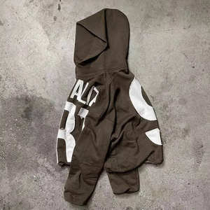 Sweat à capuche en coton éponge lourd imprimé de logo personnalisé sans ficelles Patchwork ourlet brut sweat à capuche court pour hommes - Product Image 5