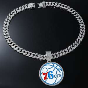 Collar de Baloncesto de los 76ers de Lujo, Superventas, Unisex, Moderno, de Plata de Ley con Moissanita y Baño de Rodio para Fanáticos - Product Image 4
