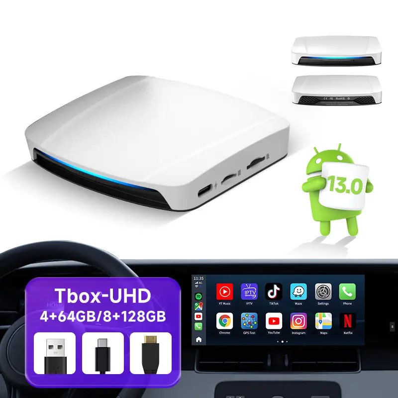 Carlinkit pemutar Multimedia otomatis tbox uhd HDMI USB layar terpisah aman mengemudi 128GB CarPlay nirkabel Android kotak AI untuk Apple