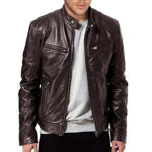 Chaqueta de cuero de PU ajustada informal para hombre, abrigo de motocicleta antiviento de otoño con solapa, prendas de vestir exteriores de lona a la moda - Product Image 1