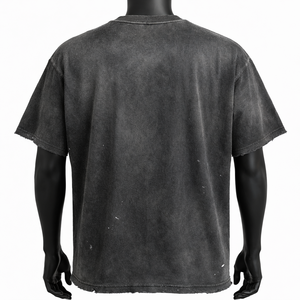 Camiseta Negra Oversize de Punto para Hombre, Estilo Urbano Premium, Vintage, Corte Regular, Lavado Ácido, Suministro al por Mayor - Product Image 2