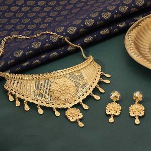 Wholesale 14K 18K 24K Gold Plated Brass Choker Necklaces Traditional <b>Floral</b> Design Wedding Jewelry - Product Image 2