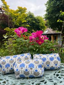 Estampado de bloque indio, respetuoso con el medio ambiente, cremallera Vintage, algodón grande para conjunto de bolsos, estuche de almacenamiento de cosméticos impermeable Floral azul, maquillaje - Product Image 2