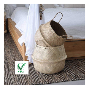 Woven Seagrass Belly Basket Vietnam Home Decor Laundry Toy Storage And Bohemian Style Planter Eco Natural Material Supplier - Product Image 4