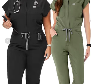 Wrinkle Resistant Scrubs Uniforms Sets With Comfortable Short Sleeve And Breathable <b>Stand</b> Collar Top - Product Image 3