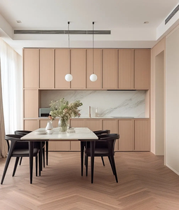 Armoire de rangement contemporaine pour salle à manger avec finition en panneau mélaminé, portes vitrées, éclairage chaleureux et dimensions sur mesure - Product Image 5